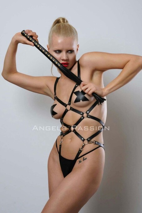 Whipped Leather Full Body Harness for Fancy Wear - 6
