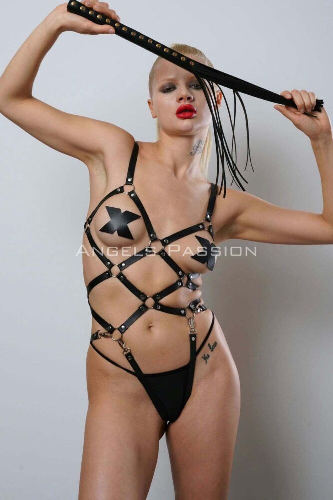 Whipped Leather Full Body Harness for Fancy Wear - 7