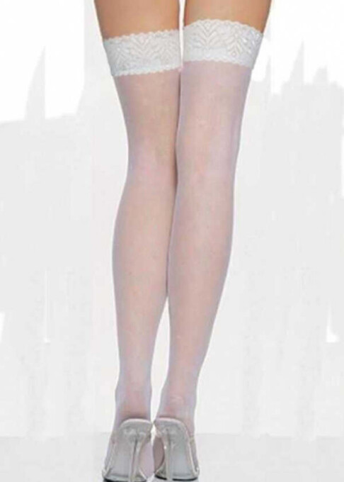 White Lace Garter Stockings for Women - 1