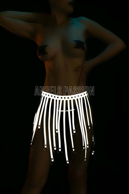 White Reflective Tassel Skirt for Evening Dress, Tights, Shorts - 2