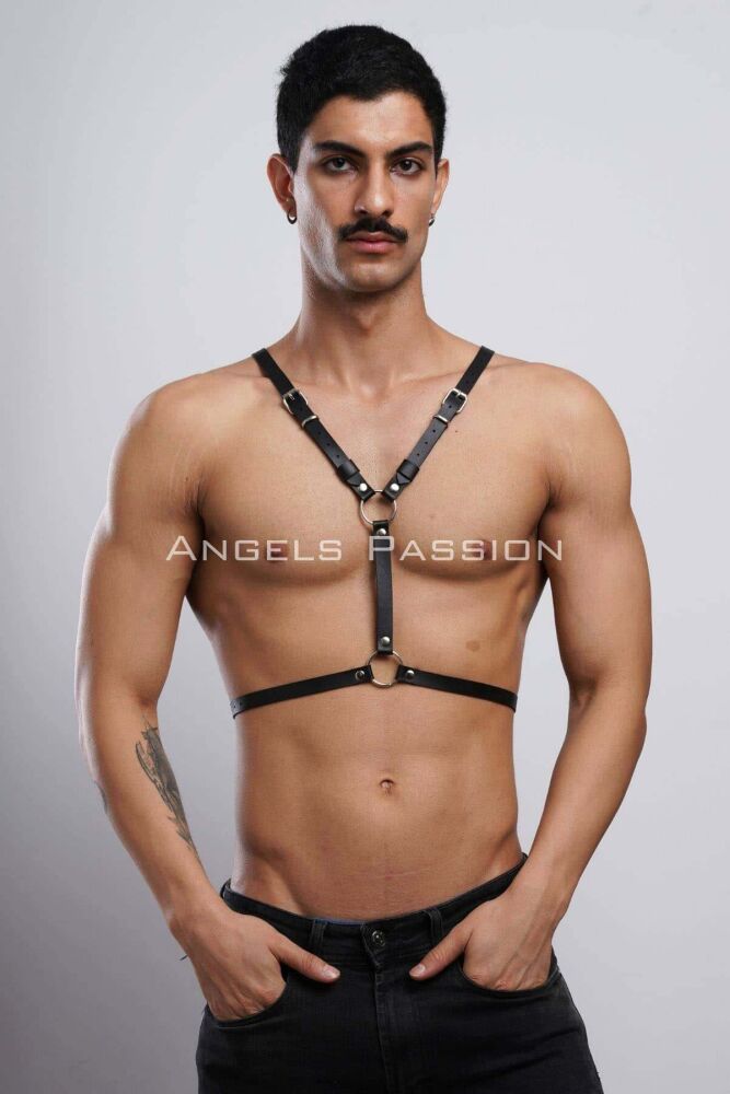 Winged Leather Men's Chest Harness with Angel Wings - 3