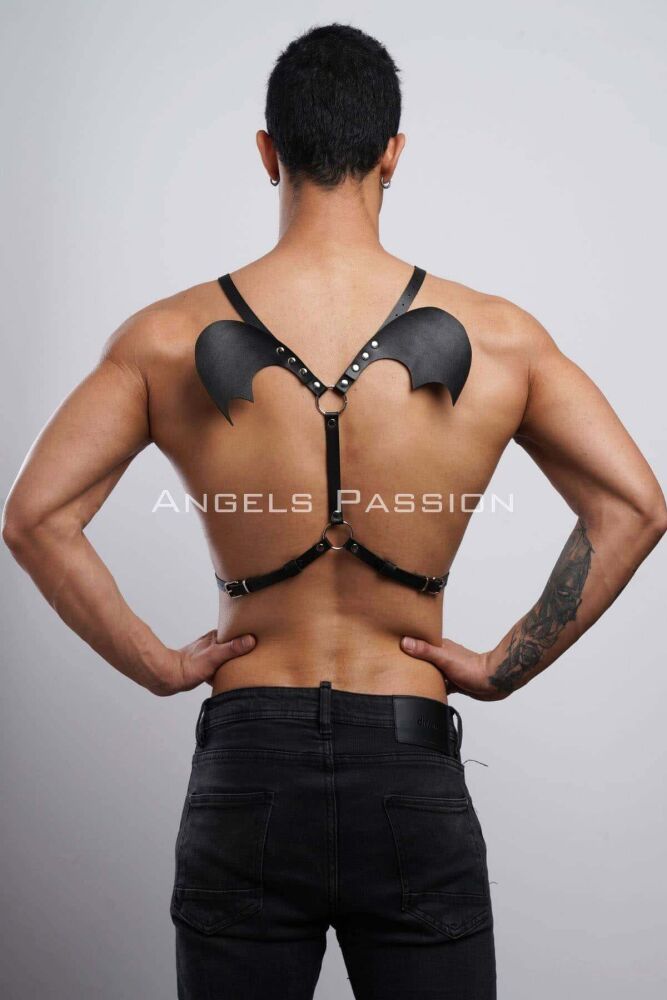 Winged Leather Men's Chest Harness with Angel Wings - 5