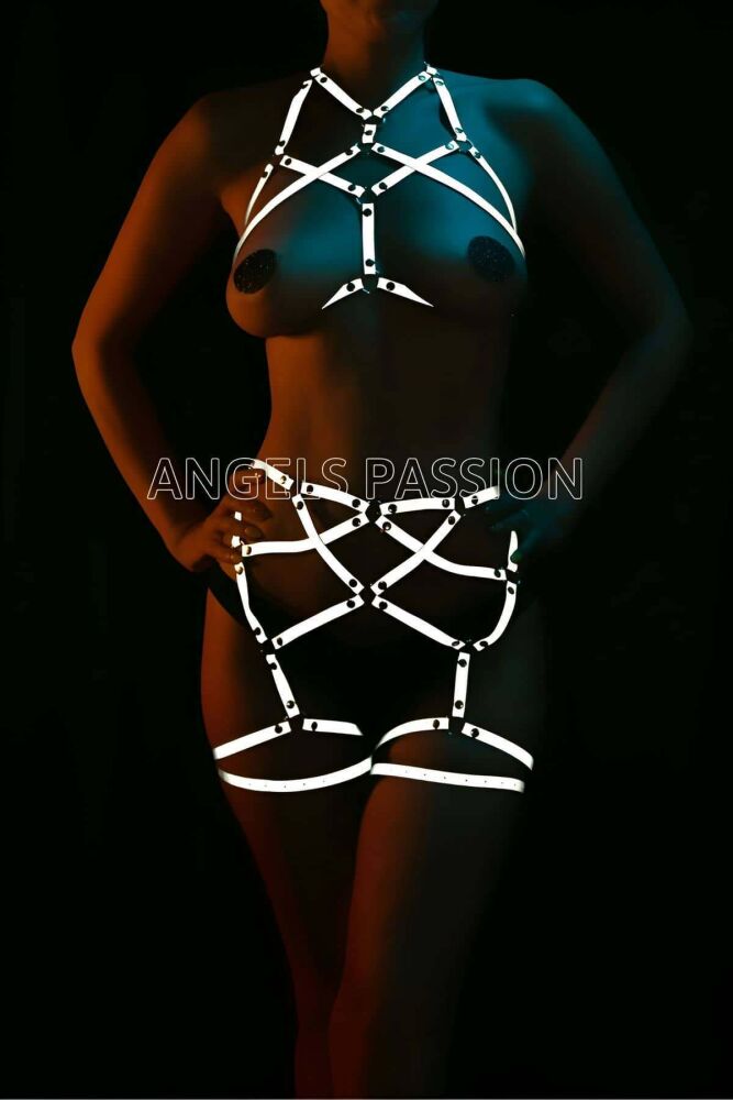 Women's Glow in the Dark Underwear Harness, Reflective Erotic Lingerie - 2