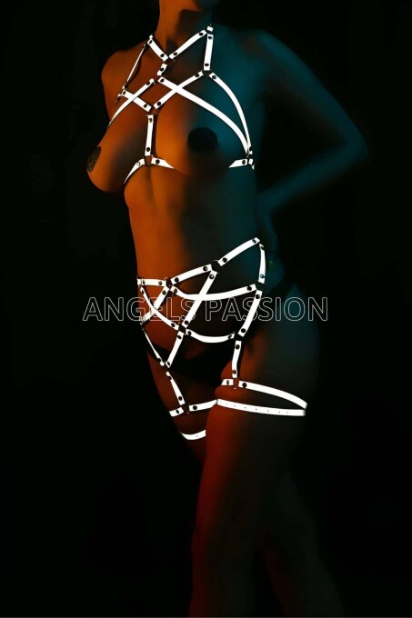 Women's Glow in the Dark Underwear Harness, Reflective Erotic Lingerie - 3