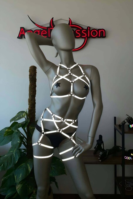 Women's Glow in the Dark Underwear Harness, Reflective Erotic Lingerie - 6